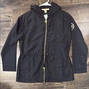 Micheal Kors Black Hooded Utility Jacket with Gold Accents Size Petite Small